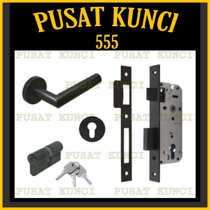 Handle 0019 Matt Black Dekson Complete Set Kunci/Gagang Pintu Dekson