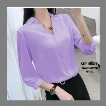 PROMO DNCMS KEMEJA LILAC CEWEK MILDIE UNGU BAJU ATASAN WANITA PURPLE BLOUSE Silahkan diorder