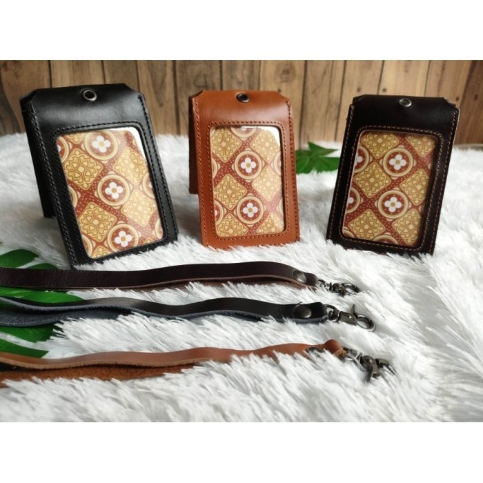 

BARANG TERLARIS Name Tag bolak balik Id Card Holder Kulit Asli Tali Gantungan kartu