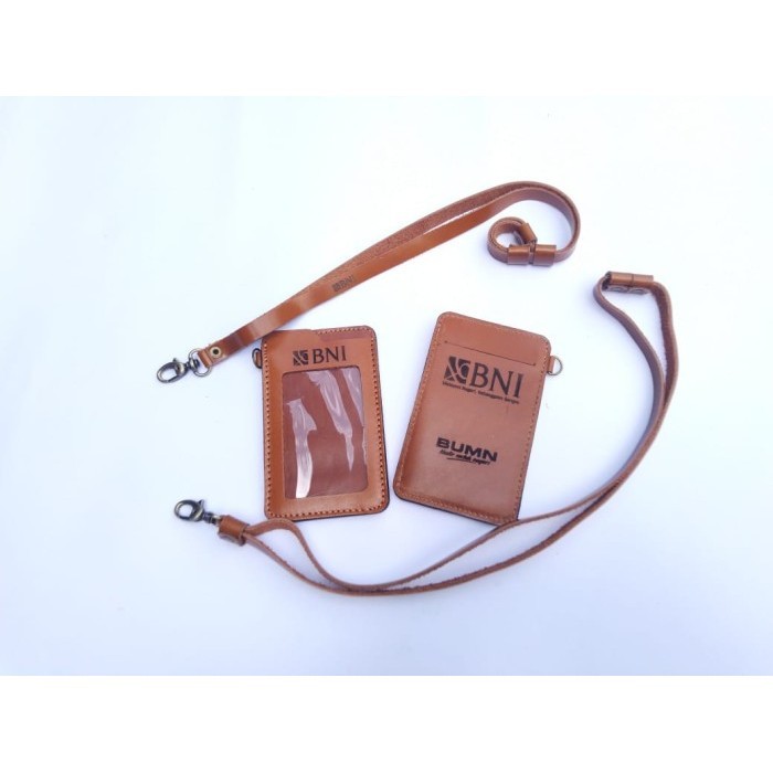 

BARANG TERLARIS Name Tag Id Card Holder Logo BNI Kulit Asli Free Lanyard