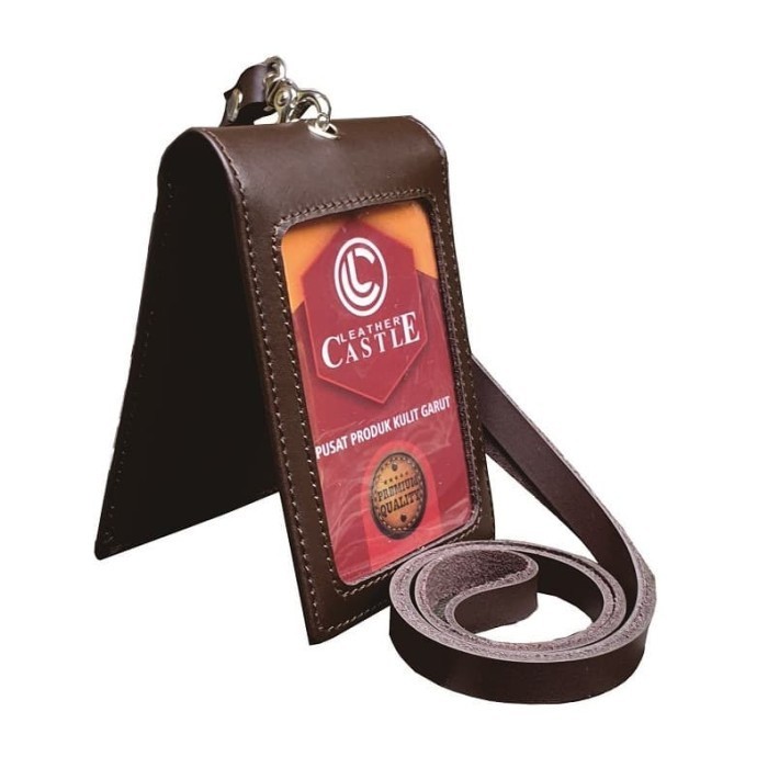 

BARANG TERLARIS Id Card Holder Double Flip Magnet Tali Kulit Coklat