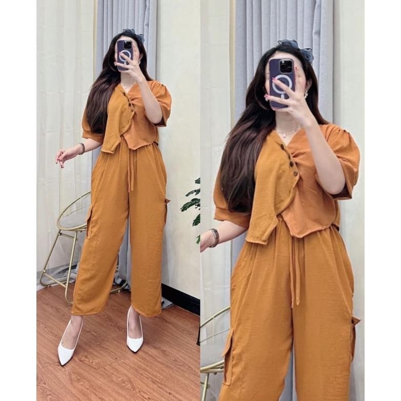 Hot Promo Celine One Set Cargo Wanita Kekinian / Setelan Wanita Kekinian Terbaru One Set Crop Lengan