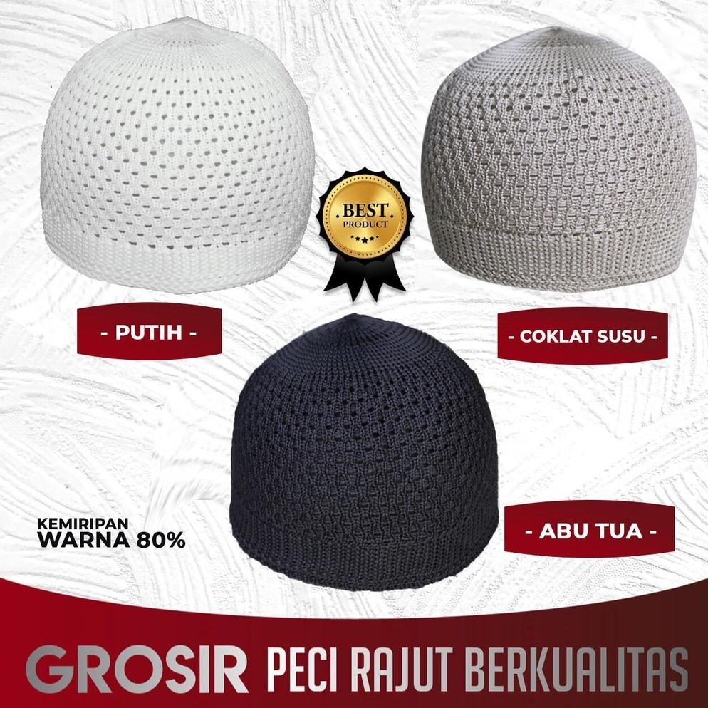 Peci Rajut Dewasa / Kopiah Rajut / Peci Rajut Polos Tebal Elastis/Peci Haji / Peci Putih /Peci Rajut