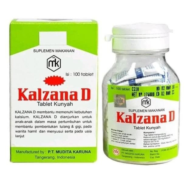 KALZANA D TABLET KUNYAH BOTOL ISI 100 TABLET - SUPLEMEN VITAMIN D