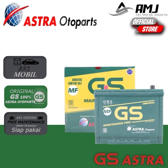 Aki Mobil Mazda Biante Gs Mf Astra 80D26L Aki Kering 12V / 70Ah