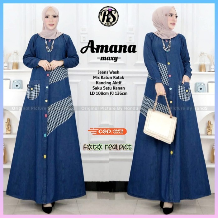 Gamis Lebaran baju gamis jeans denim wanita dewasa polos cantik