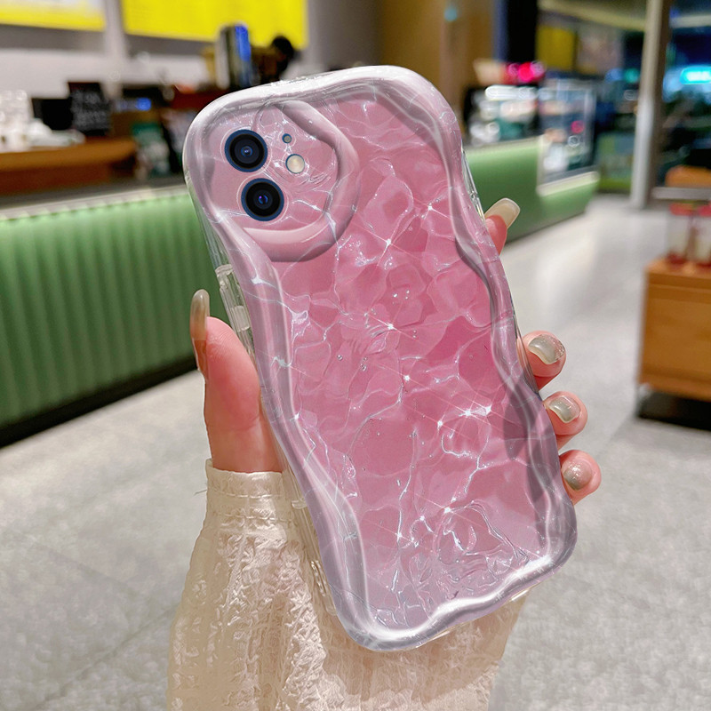 Casing Hp iPhone 11 Pro Max 12 Pro Max Case pola cahaya ombak merah muda Casing HP silikon baru Soft