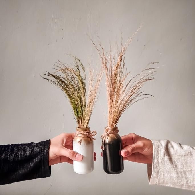 1 Set Bunga Aesthetic, Vas Aesthetic, Vas Bunga, Vas Bunga Kering, Vas