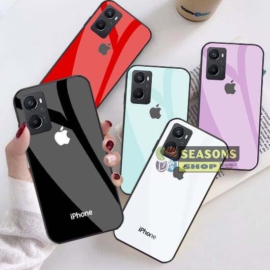 Ready [Oppo A96] Oppo A96 - Softcase Glass Glitter Oppo A96 - Softcase Oppo A96 - Casing Oppo A96- Case Oppo A96 -  Softcase Oppo - Oppo A96 Logo Iphone