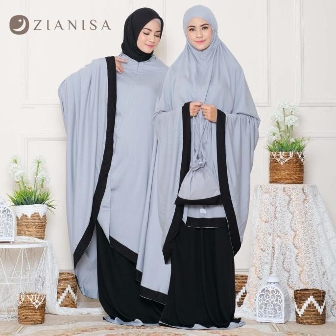 Ready Mukena Zianisa 2In 1 New Salwa Black Grey - Salwa Grey Black Limited Edition
