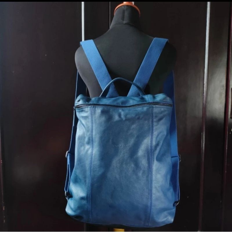 Backpack/Tas Ransel Kulit Asli/Cuir L O N G  C H A M P Biru Navy Preloved/second