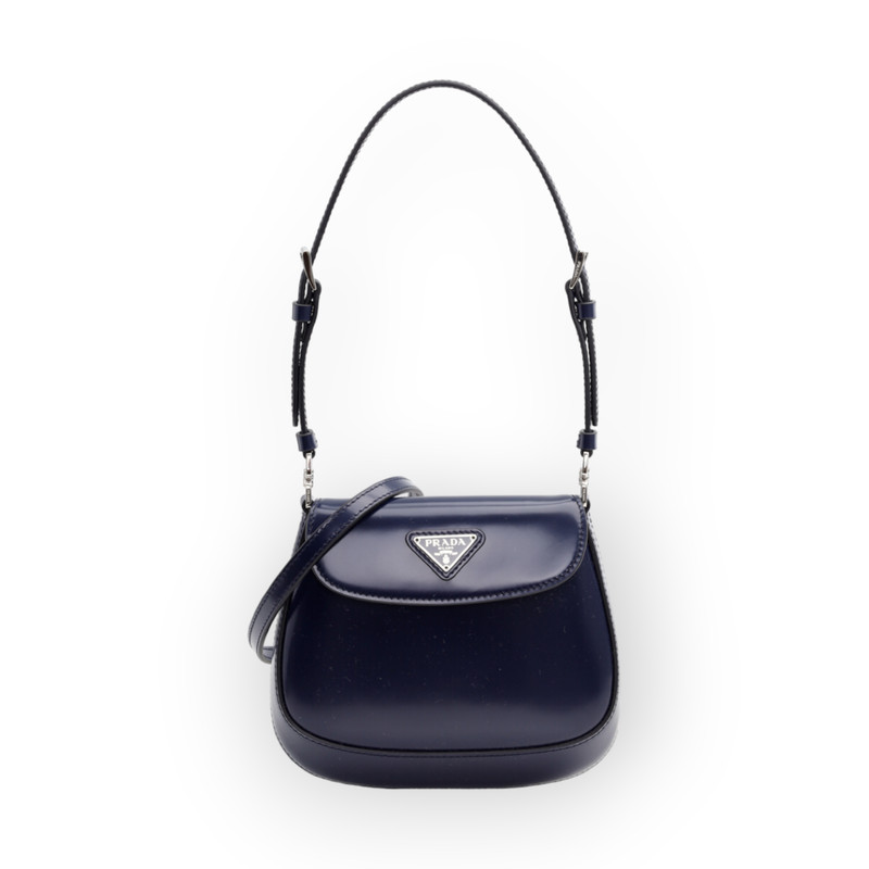 PRADA Cleo Flap Shoulder Bag in Baltic Blue Brushed Leather