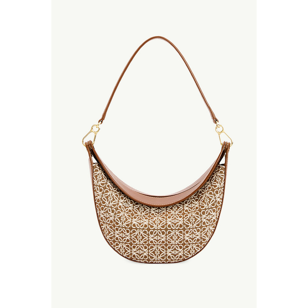 LOEWE Small Luna Hobo Bag in Tan/Pecan Anagram Jacquard x Calfskin