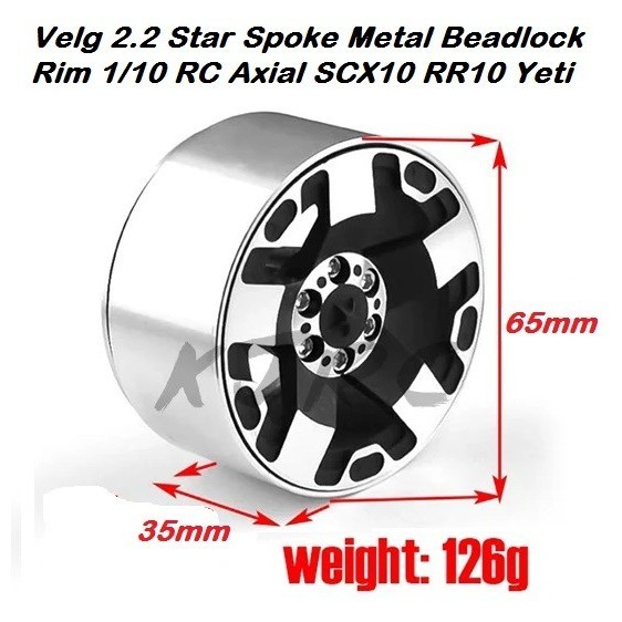 Velg 2.2 Star Spoke Metal Beadlock Rim 1/10 RC Axial SCX10 RR10 Yeti