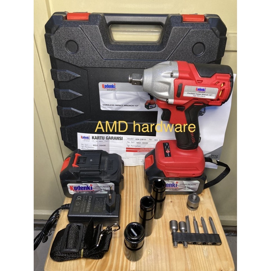 MESIN IMPACT WRENCH CORDLESS BRUSHLESS BUKA SOCK SET 21V KODENKI JAPAN