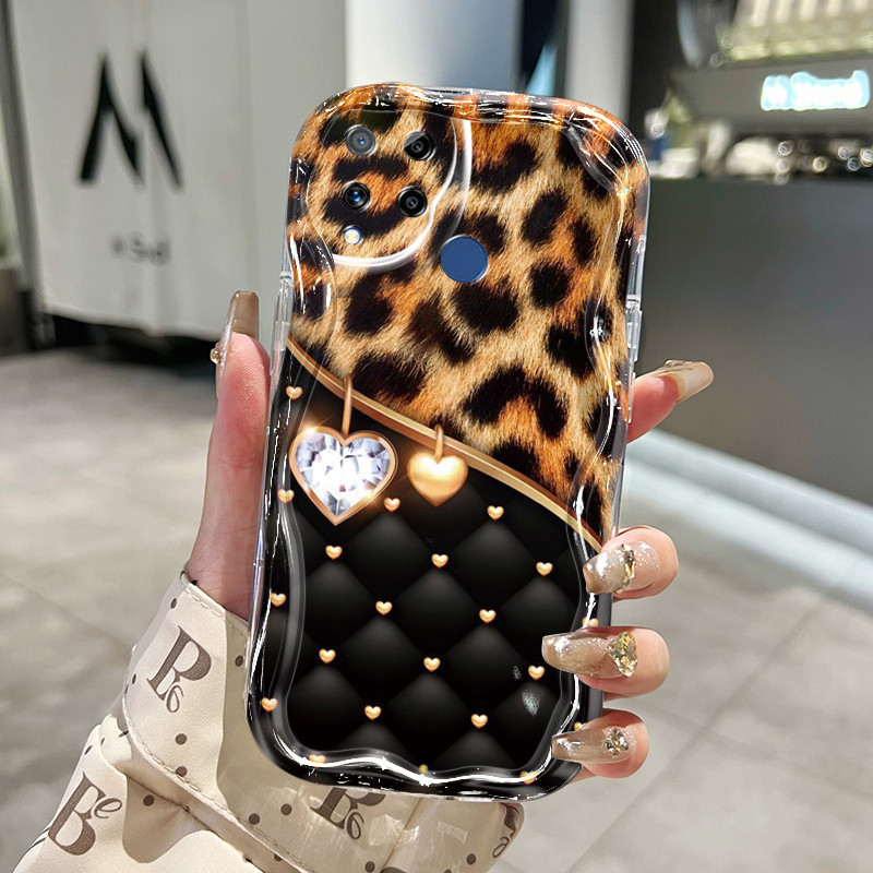 Casing Hp Realme C15 Case Case pola macan tutul dan cinta casing ponsel Kesing lembut baru HP pelind