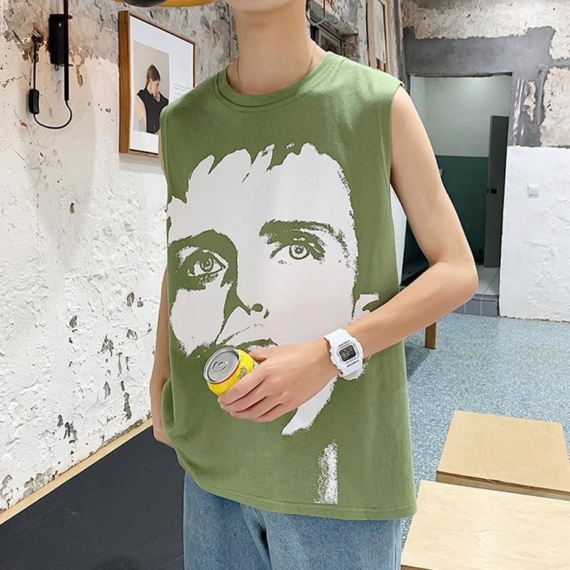 PriaTKaos Musim PanasinsRompi Longgar Gaya Jepang Trendi Merek Rompi Tanpa LenganTBaju Basket Fitnes