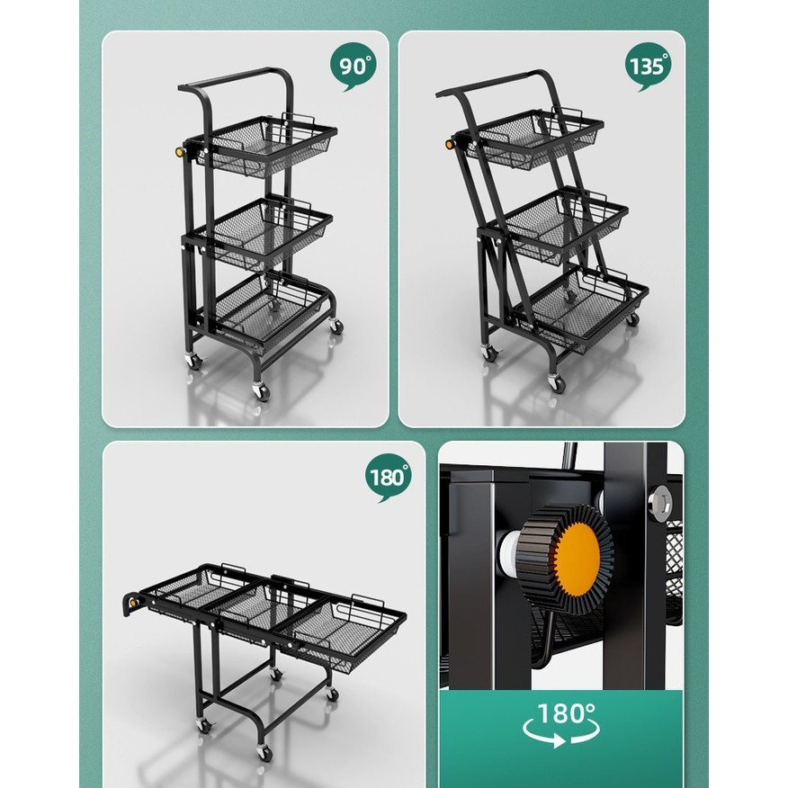 Rak Troli Besi 3 Susun Rak Troli Lantai Roda Dorong Flexible Serbaguna