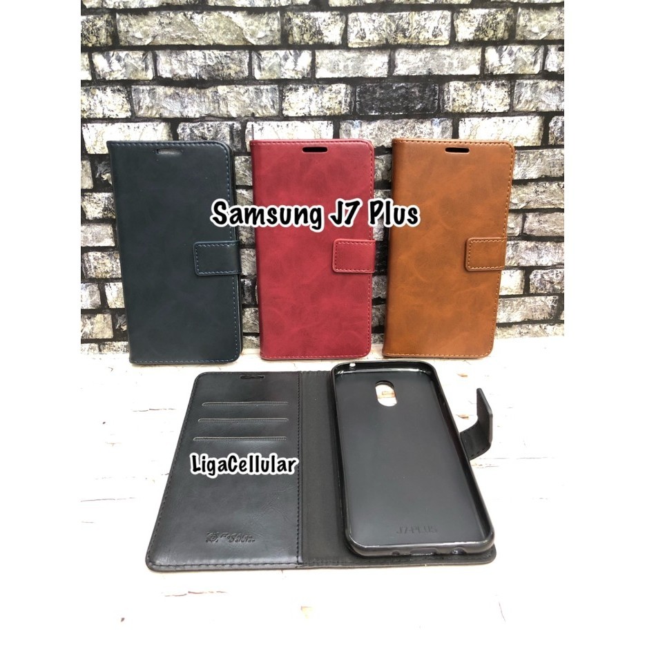 Flip Cover Samsung J7+ J7 Plus Sarung Buku Hp Dompet Case Casing