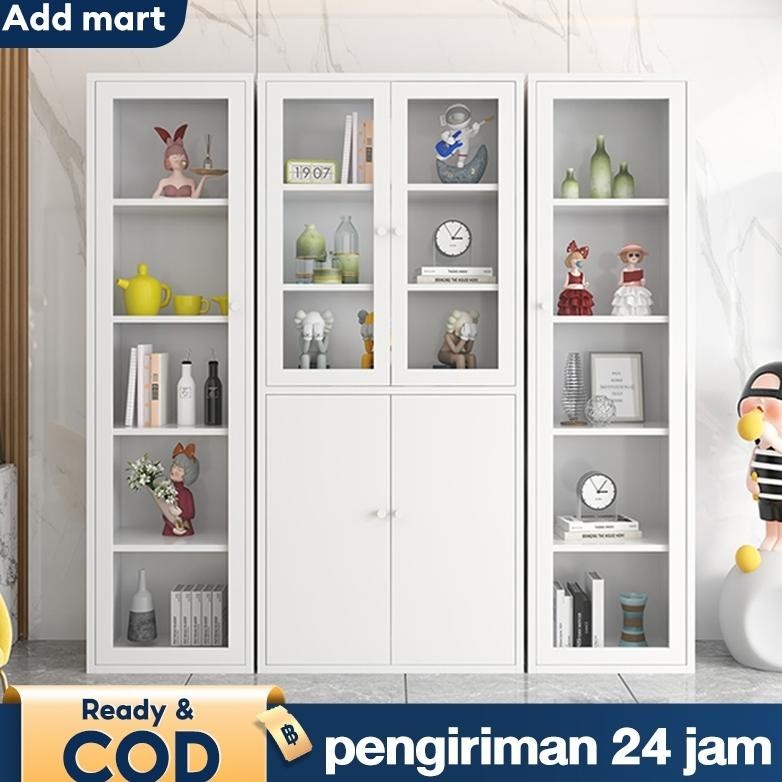 Lemari Kaca Lemari Pajangan Rak Kuku Besi Rak Kaca Lemari Buku Pintu Kaca Kokoh Dan Hemat Tempat