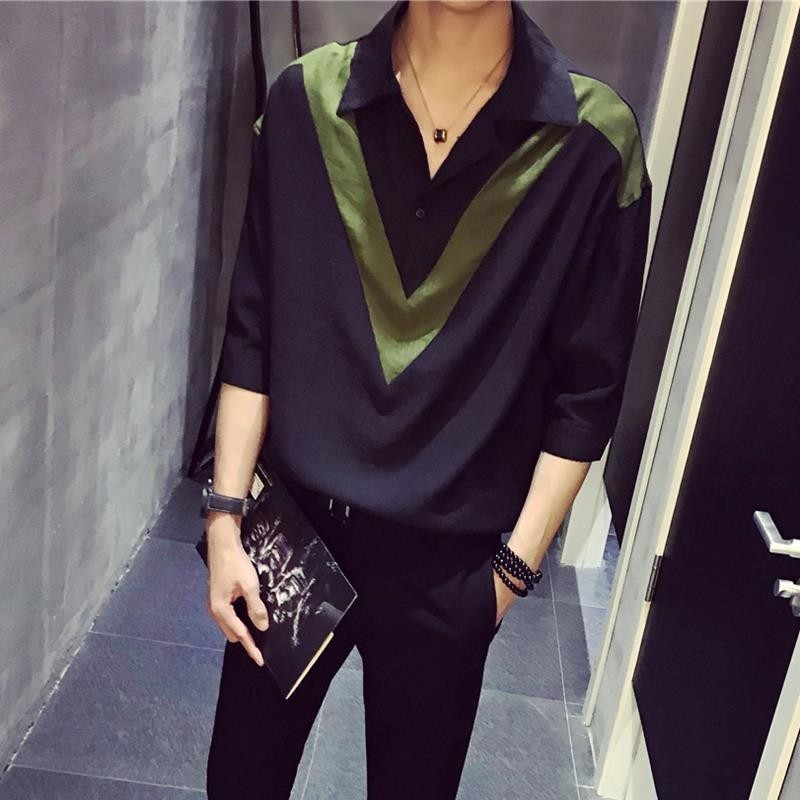 Baru Musim Panas PriaVKerah Gaya Korea LonggarTKaos Pria Pullover Tampan Baju Pria