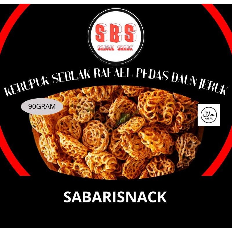 

SABARISNACK 90GRAM CEMILAN SNACK KERUPUK SEBLAK RAFAEL PEDAS DAUN JERUK MANTAP