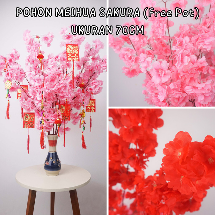 Pohon Meihua Imlek Bunga Sakura Pohon Angpao Hias Tinggi 70Cm