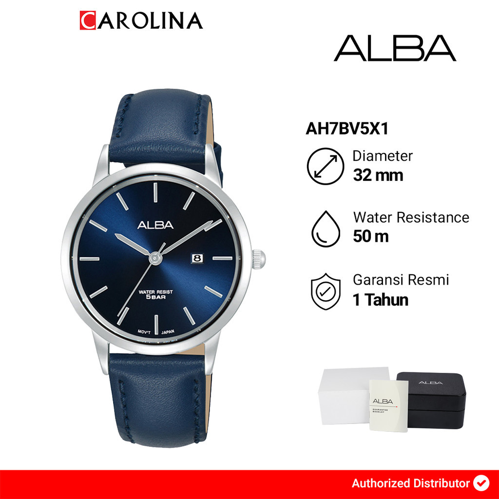 Jam Tangan Wanita ALBA Fashion AH7BV5X1 Blue Dial Blue Leather Strap