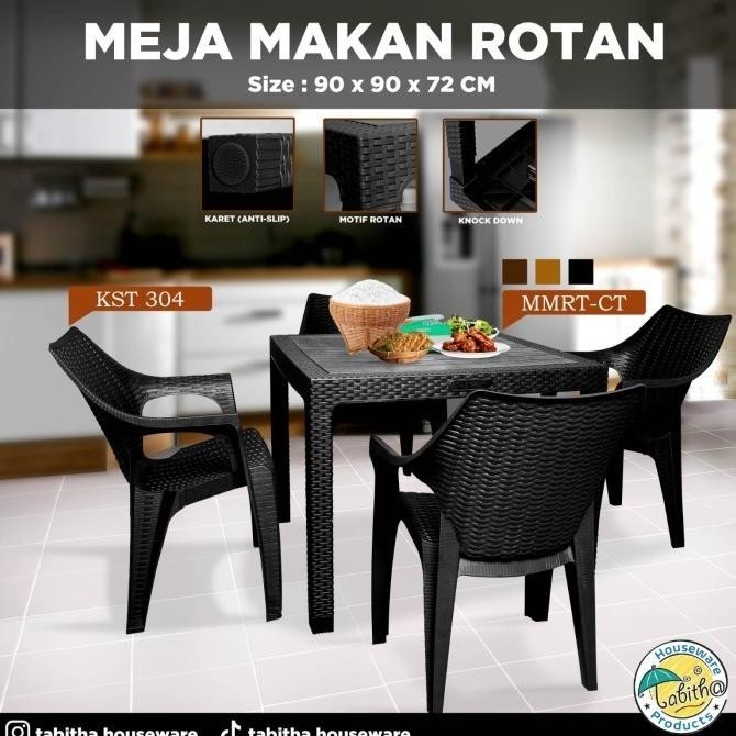 Meja Makan Plastik Motif Rotan Meja Tamu Tinggi Kuat Besar Serbaguna Larisdagang