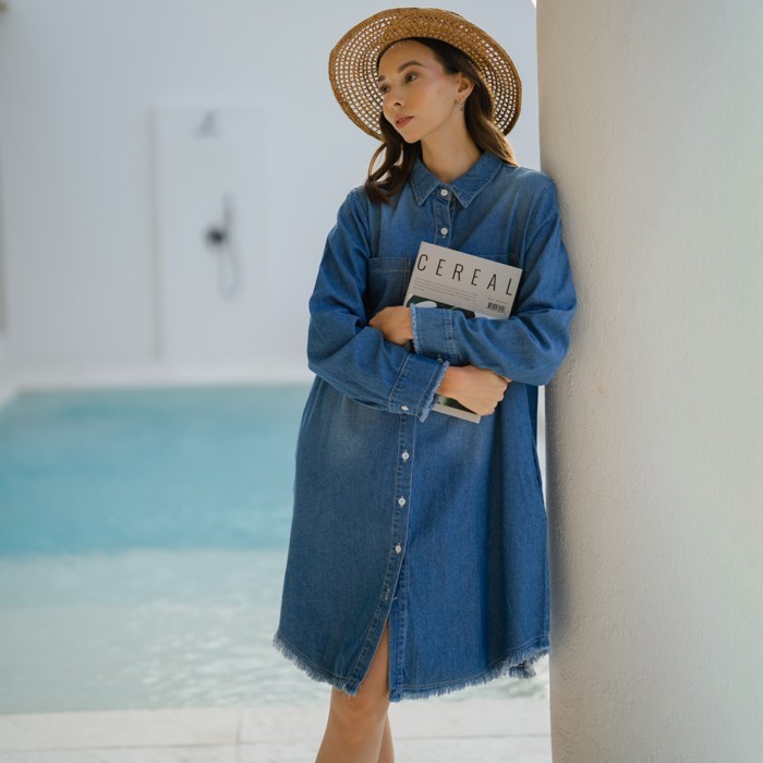 Beatrice Clothing Jennie Denim Dress - Mini Dress Jeans Lengan Panjang