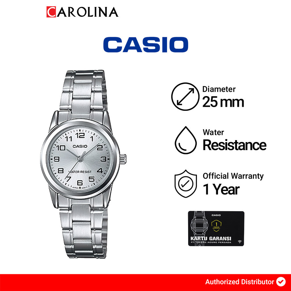 Jam Tangan Wanita Casio General LTP-V001D-7B Silver Dial Stainless Steel Band