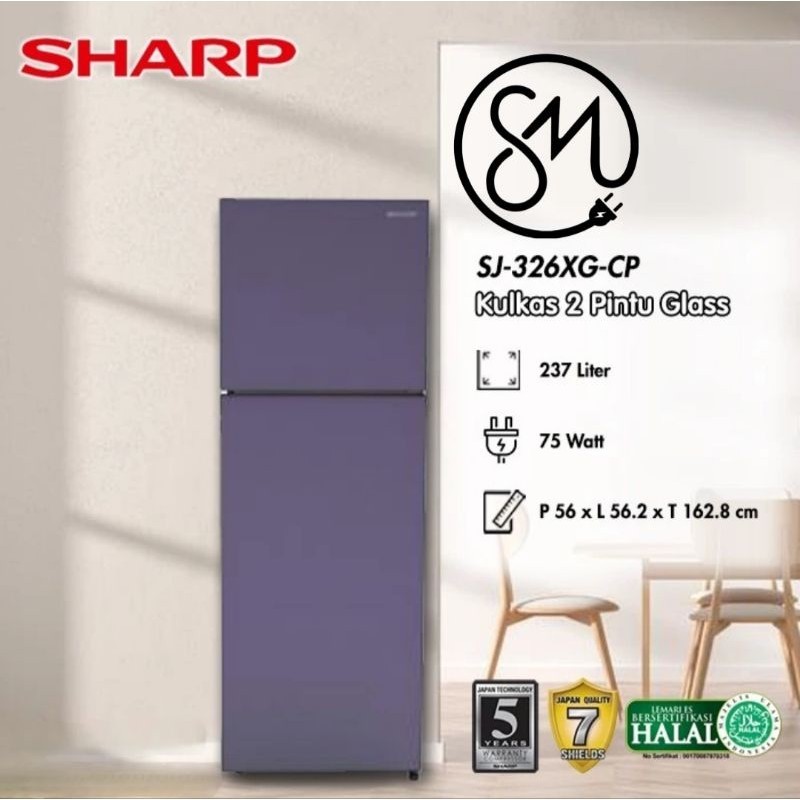 Kulkas Sharp 2 pintu SJ-326XG CP 237 L Shine SJ326XG Glass door