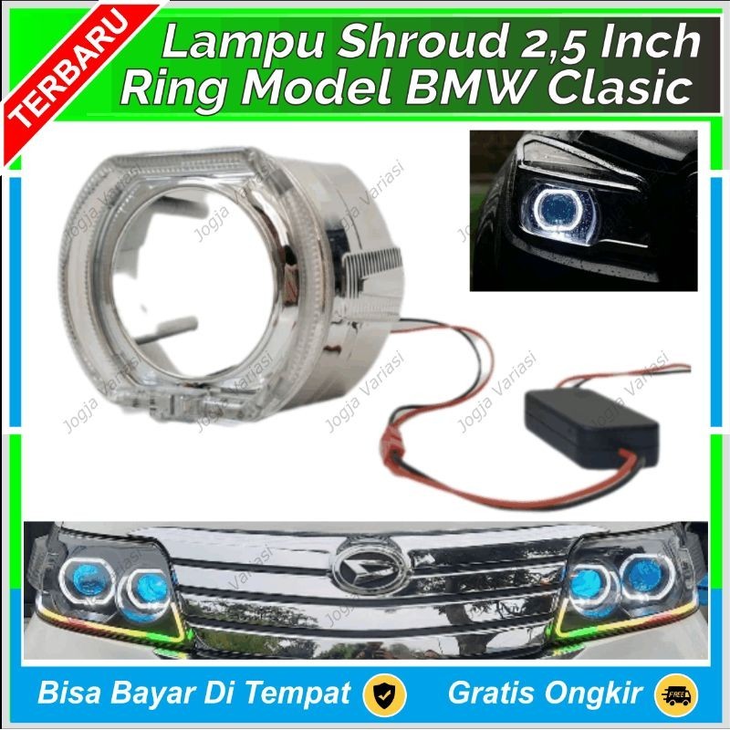 SHROUD BMW KLASIK ANGEL EYES FOR BILED PROJECTOR 2,5 INCH RING SILVER PNP ALL TYPE LENSA