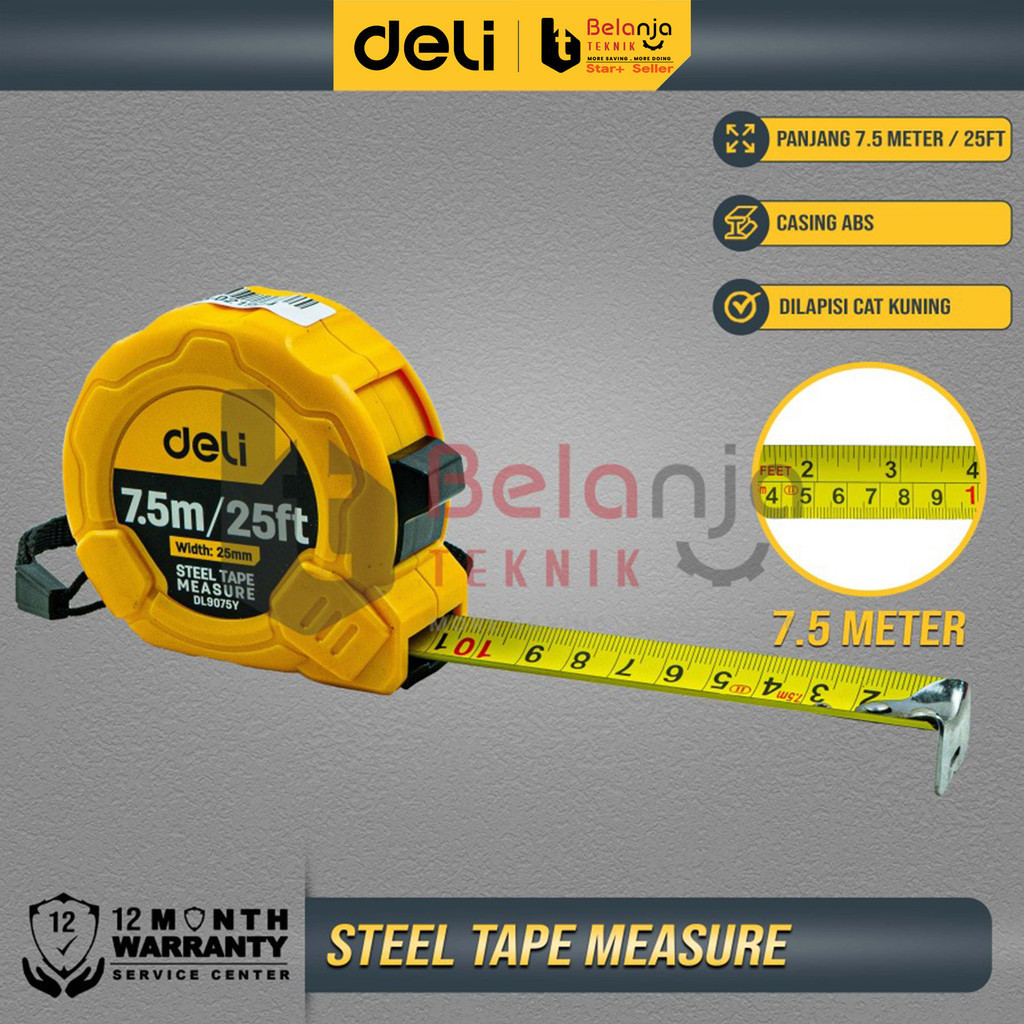 Deli Tape Measure 7.5 Meter Meteran 7.5m Meteran Alat Ukur Tukang ABS