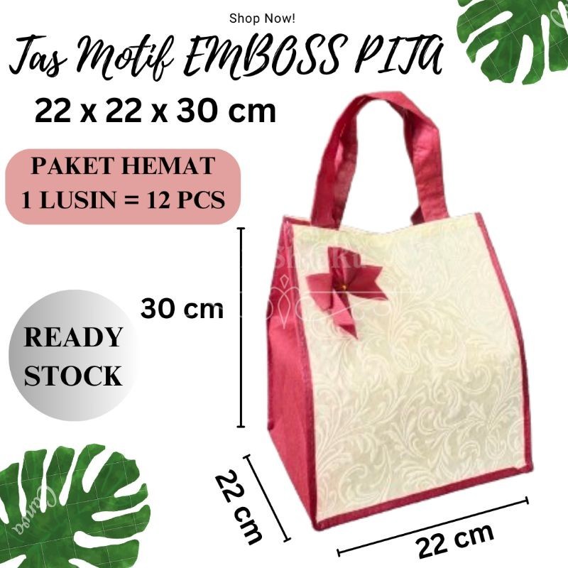 

(1 LUSIN = 12 PCS) Tas Hajatan MOTIF EMBOSS PITA 22x22 cm Tinggi 30 cm Premium