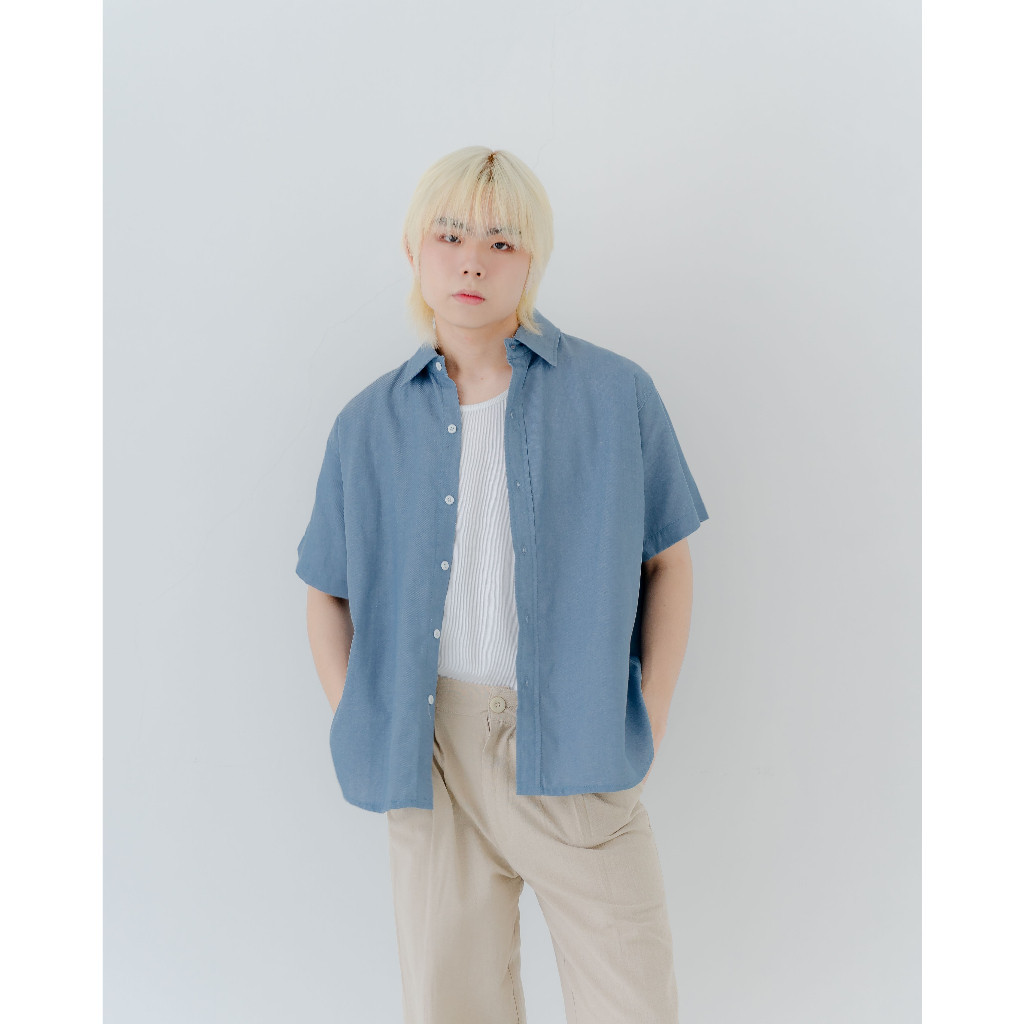 PLFR DENIM SHIRT WASHED BLUE KEMEJA DENIM OVERSIZE PRIA