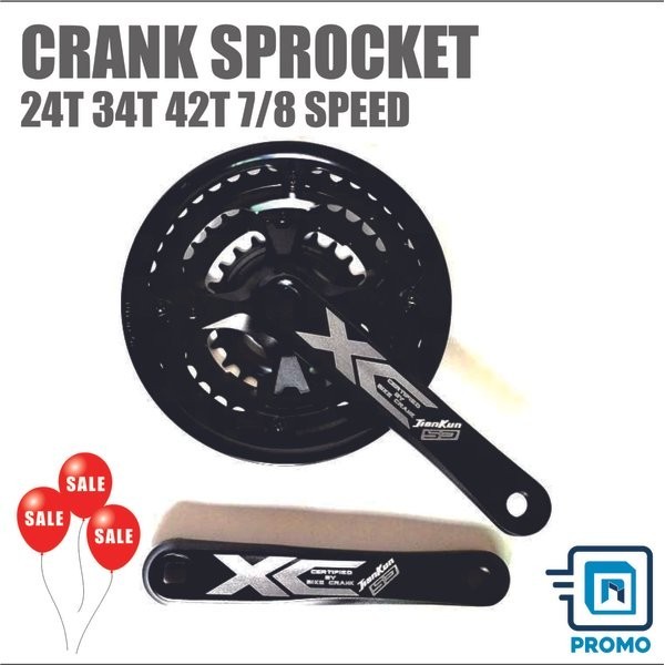 Gigi Crank Sprocket Sepeda 24T 34T 42T 7Per8 Speed Jiankun