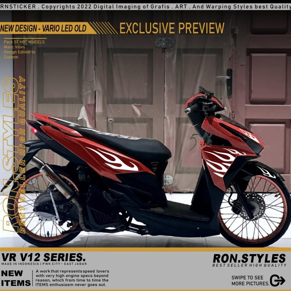 Murah V12 Cutting Sticker Striping Vario 125-150 Led New Design Api Hot Wheels Striping Vario Api St