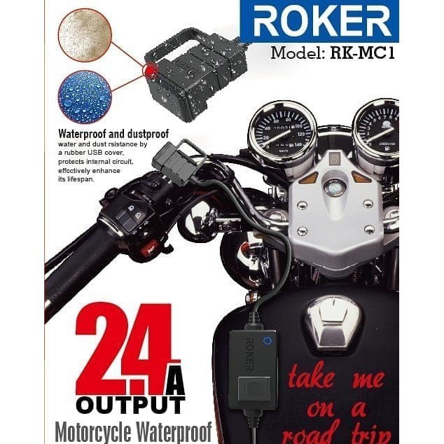 Produk Terbaru Charger Motor Roker Street Rk-Mc1 Aki Motor 2.4A Waterproof Original