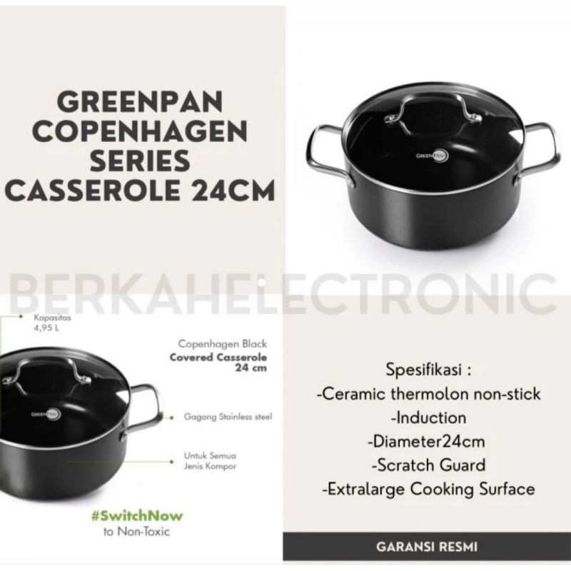 GREENPAN COPENHAGEN SERIES - CASSEROLE 24CM NON STICK NON TOXIC WITH LID