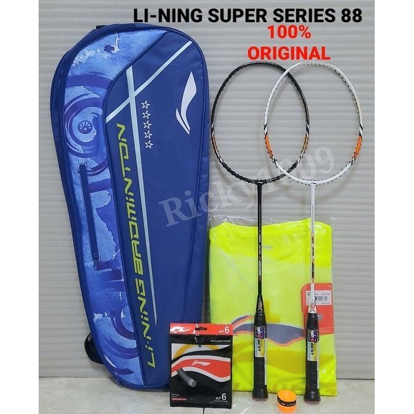 RAKET BADMINTON LINING SUPER SERIES 88 - SS 88 - PAKET SENAR AP6 - GRIP GP20 - T-SHIRT ATSM - TAS 2R