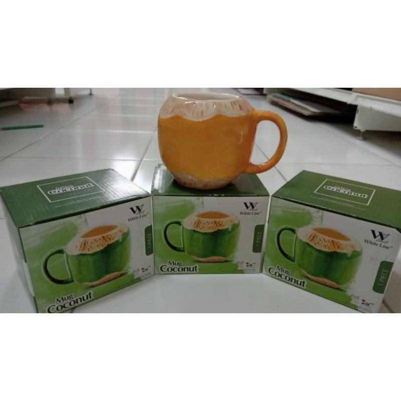 MUG COCONUT WHITELINE / GELAS MUG KERAMIK KELAPA