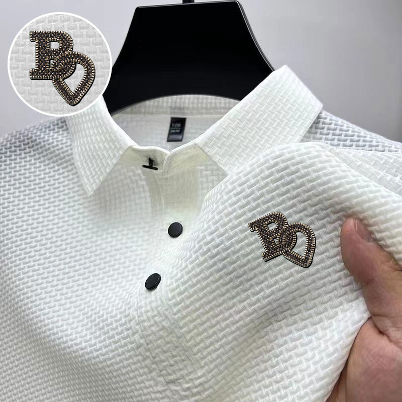 Fashion Ice Silk Mesh Short Sleeve MenTShirt CollarpoloShirt Men's Half-Sleeve Top