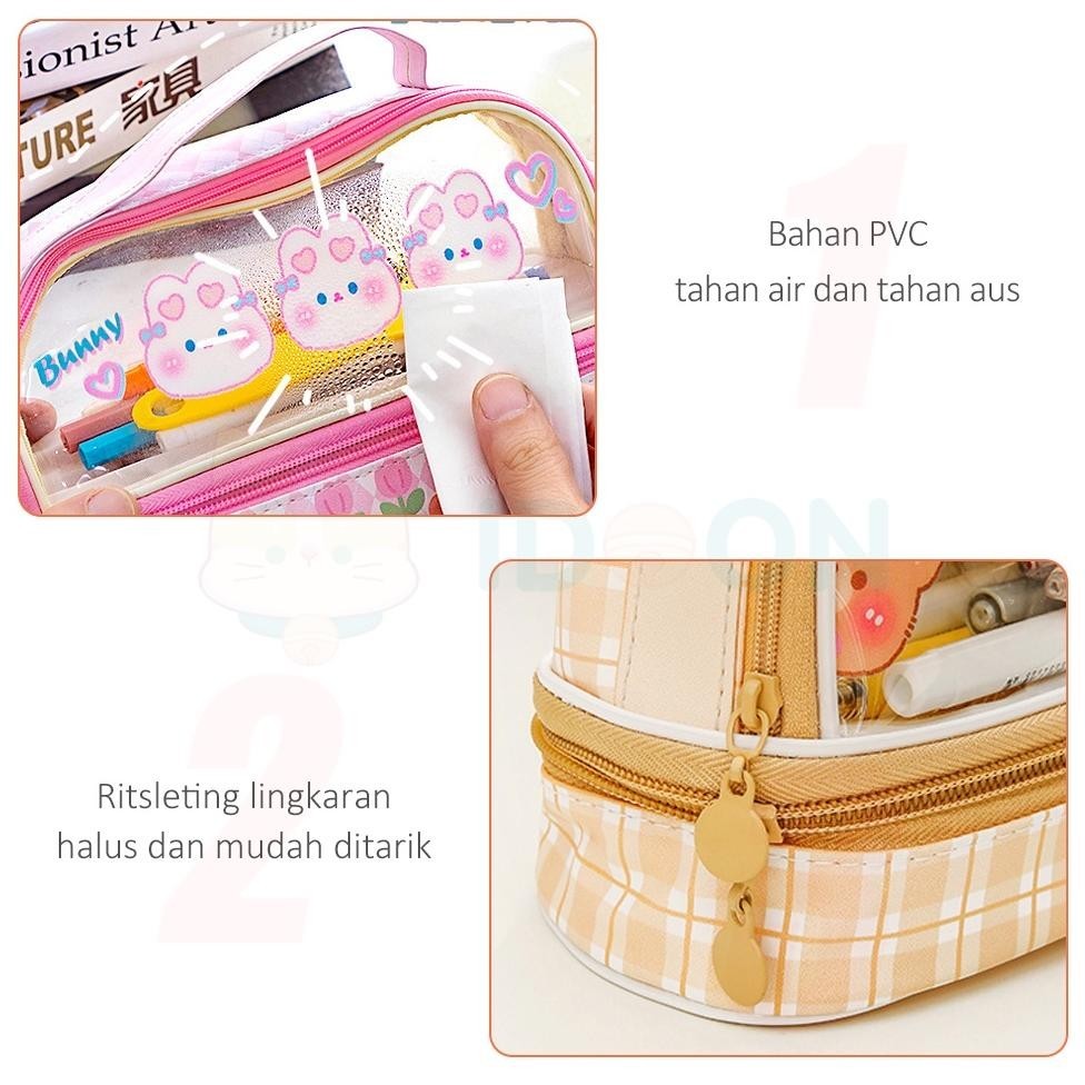 

TR24 IDOON Pencil Case Transparan Korea Tempat Pensil Besar Dua Lapis Kotak Pensil Tempat Pola Hewan Lucu Termurah