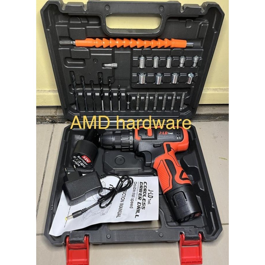 Mesin Bor Baterai Cordless Drill 12V Set Lengkap Mata Bor Nagawa Jld