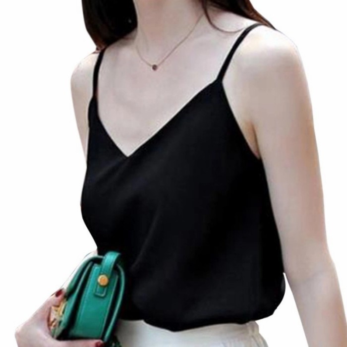 Tanktop Tengtop Tank Top V Neck Singlet Satin Moscrepe Import
