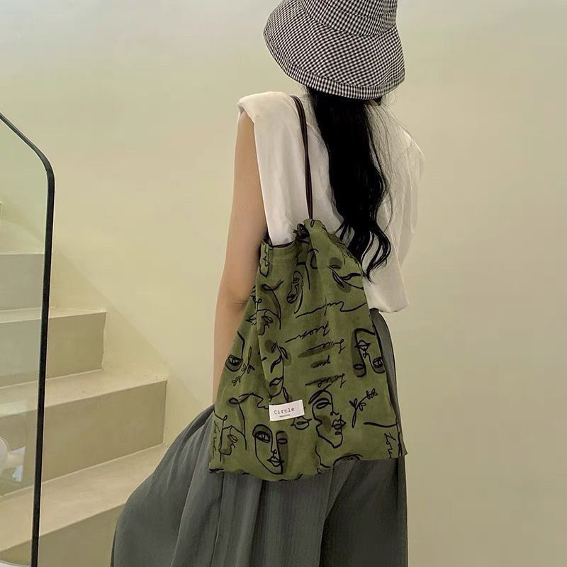 Tas Kanvas Satin Linen dan Katun Retro Asli untuk Wanita