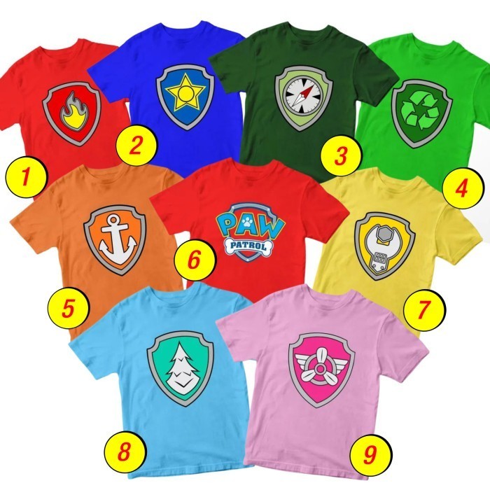 Baju Kaos Anak Laki Laki Perempuan Umur 1-10 Tahun Gambar Paw Patrol Logo Badge DISTRO JAKARTA Karak
