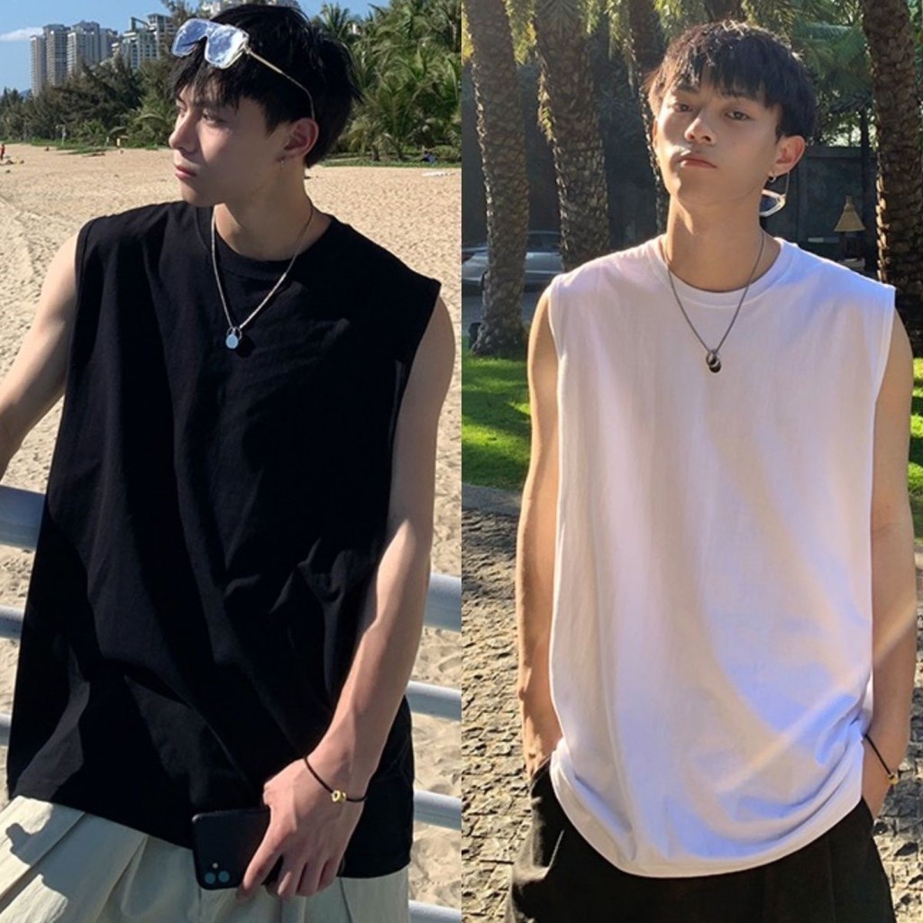 Rompi Olahraga Basket Pria, Pakaian Luar Tanpa Lengan Warna Solid LonggarTBaju KaosinsCocok untuk Se