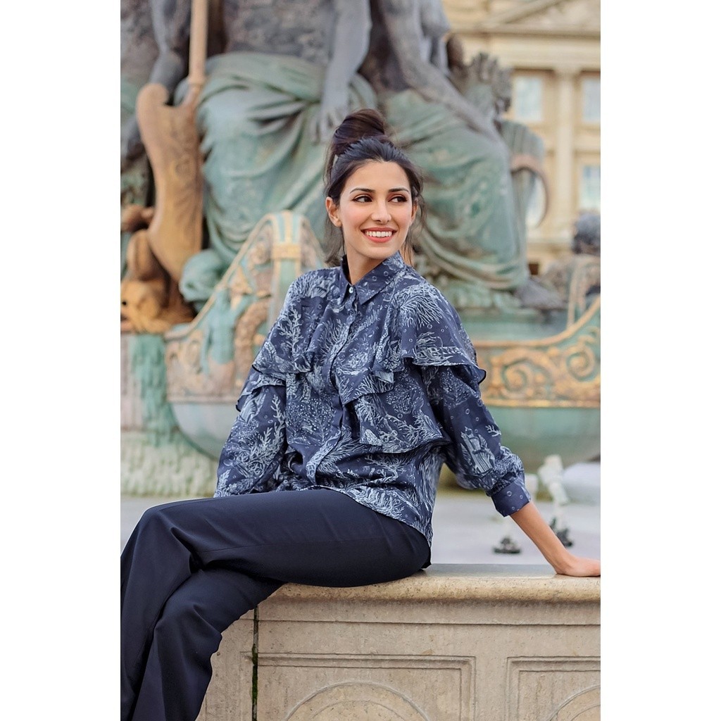 Benang Jarum - El Mar Minorca Shirt with Ruffle - Navy